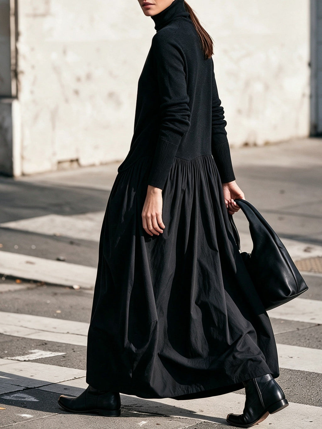 Vestido largo oversize de cuello alto con bolsillos